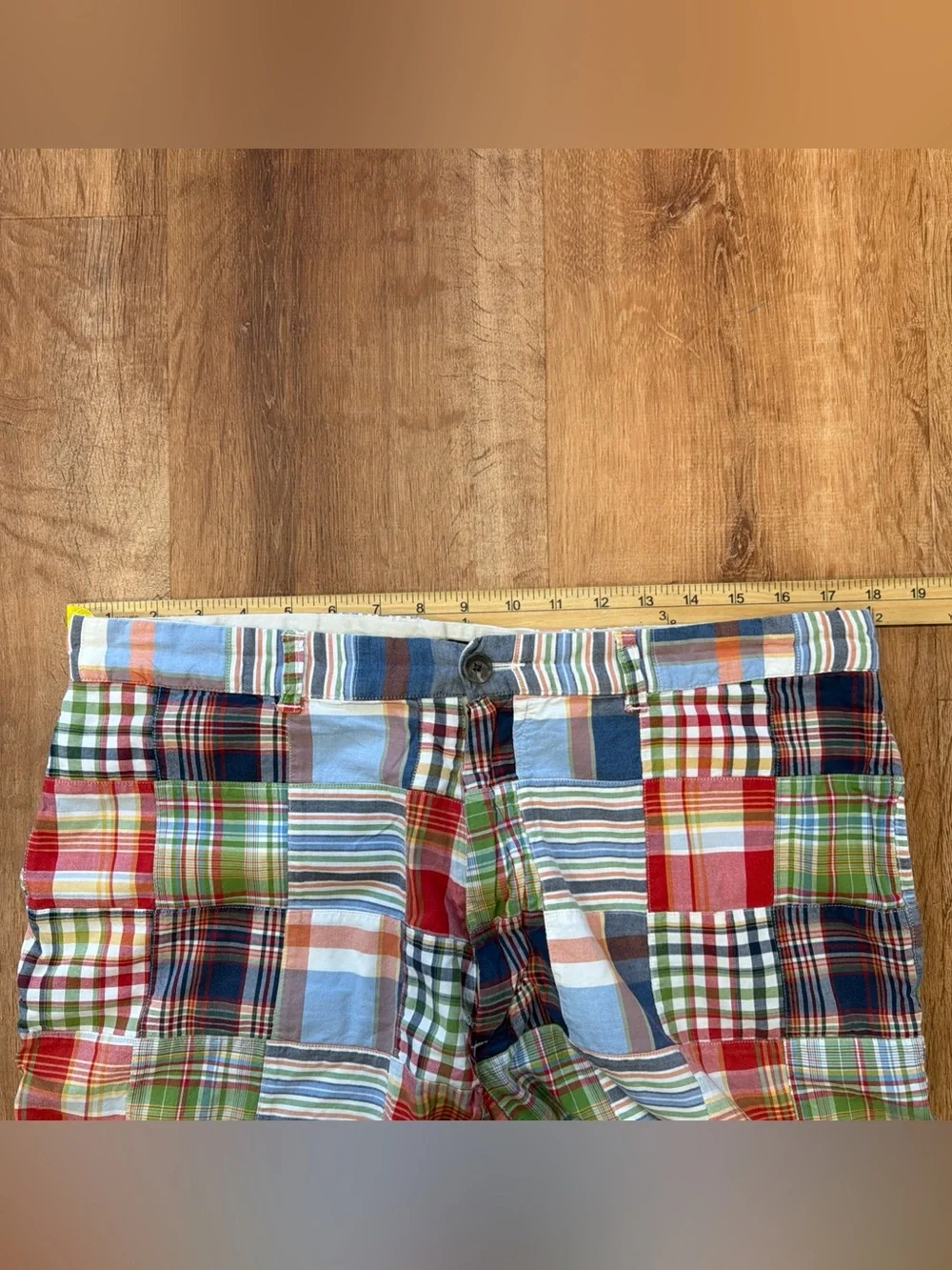 J. Crew Mens 36 Patchwork Indian Madras Plaid Shorts 8” Chino Casual Preppy